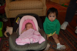 Elise and her two week old cousin, Vivian