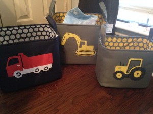 The ice melted away and we took the girls to the indoor play area at our church. Then we stopped at Homegoods on the way home and have to have these transportation themed storage bins for Jack.