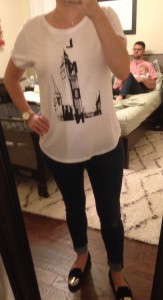 9.30.15 - Jeans day - cuffed skinny jeans, London tshirt (because I'm still obsessed after our trip 2 years ago), gold capped black flats