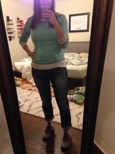 12.15.15 - sweatshirt, boyfriend jeans, gray tennis shoes