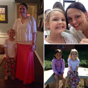 Mother's Day luncheon with Maggie in our matching outfits and then she and Elise at Maggie's kindergarten round up